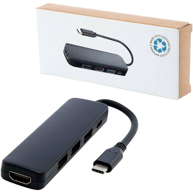 Loop Multimediální adaptér USB 2.0-3.0 s portem HDMI z recykl. plastu RCS, černá Loop Multimediální adaptér USB 2.0-3.0 s portem HDMI z recykl. plastu RCS, černá