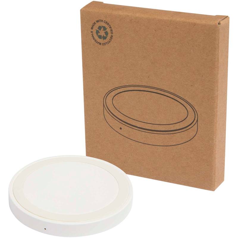 Bezdrátová nabíjecí podložka o výkonu 15 W z recykl. plastu Freal, bílá Bezdrátová nabíjecí podložka o výkonu 15 W z recykl. plastu Freal, bílá