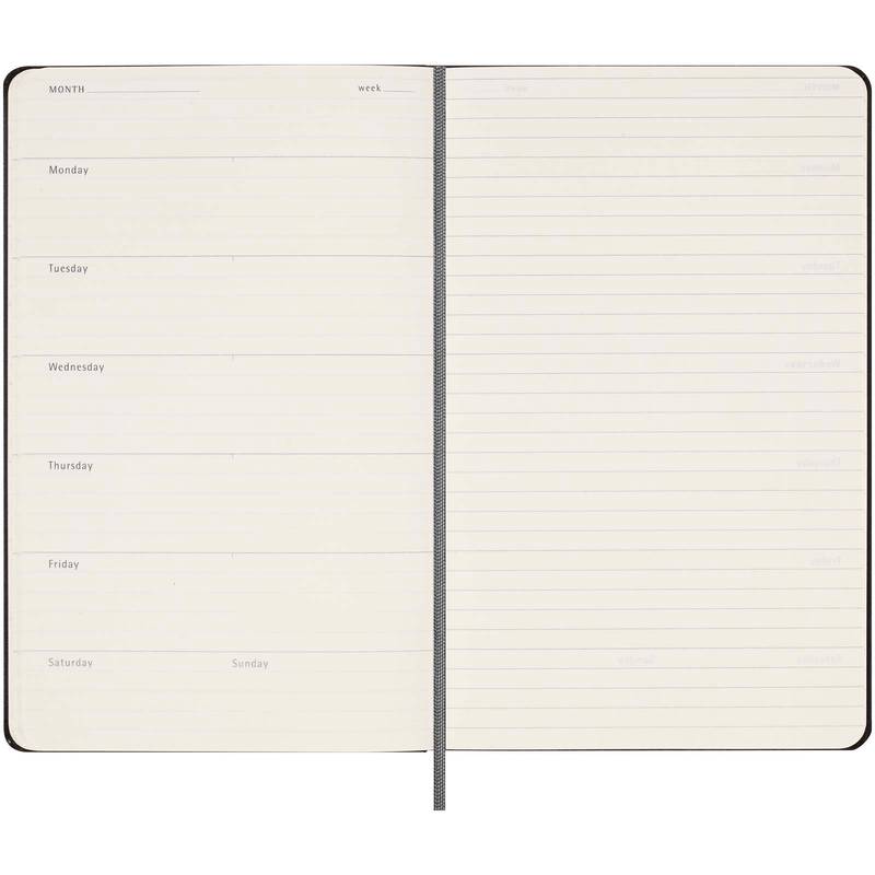 Velký týdenní nedatovaný plánovač s pevnými deskami Moleskine, černá Velký týdenní nedatovaný plánovač s pevnými deskami Moleskine, černá
