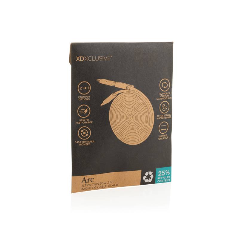 Arc RCS recyklovaný ultratenký 60W 2 v 1 magnetický kábel, čierna Arc RCS recyklovaný ultratenký 60W 2 v 1 magnetický kábel, čierna