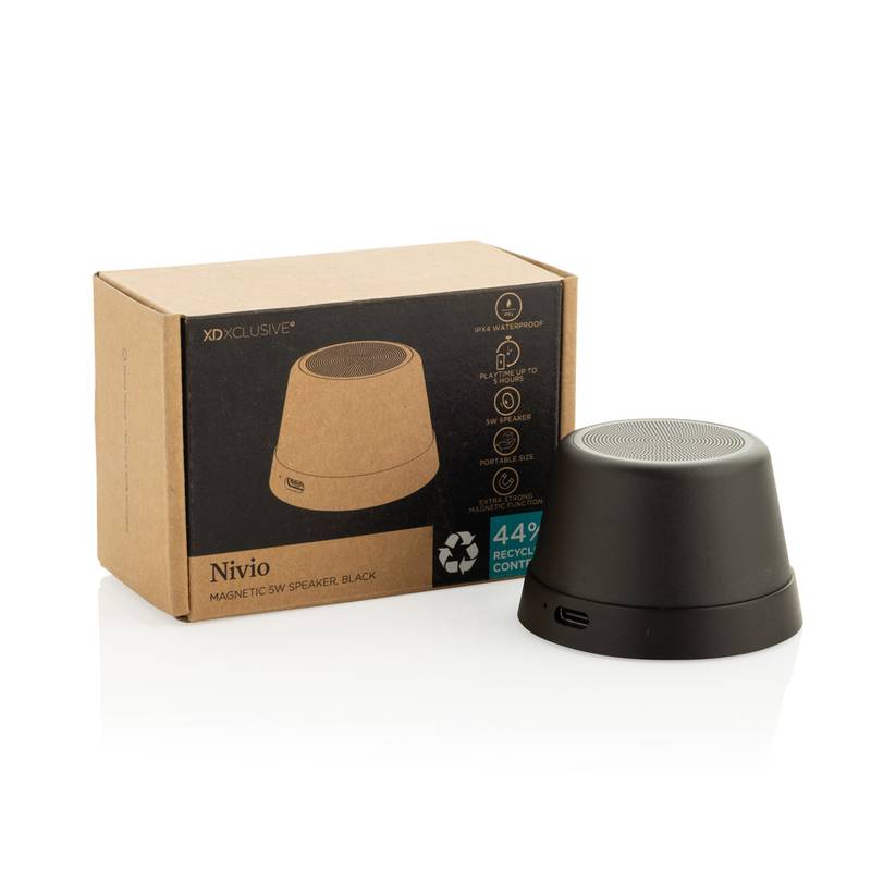 Nivio RCS magnetický 5W reproduktor z recyklovaného hliníka, čierna Nivio RCS magnetický 5W reproduktor z recyklovaného hliníka, čierna