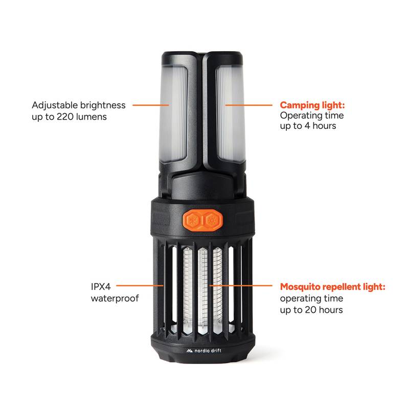 Nordic Drift Titan prenosné kemp. svetlo s odpudz. komárov, čierna Nordic Drift Titan prenosné kemp. svetlo s odpudz. komárov, čierna