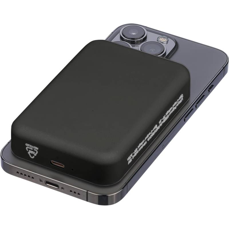 Recyklovaný bezdrátový nabíjecí powerbank Meno, černá Recyklovaný bezdrátový nabíjecí powerbank Meno, černá