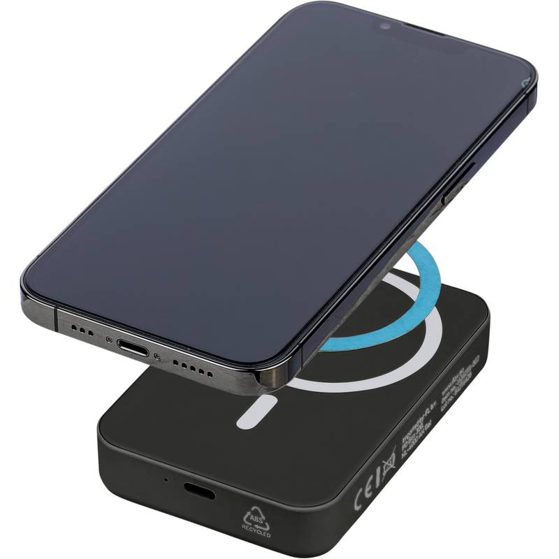 Recyklovaný bezdrátový nabíjecí powerbank Meno, černá Recyklovaný bezdrátový nabíjecí powerbank Meno, černá