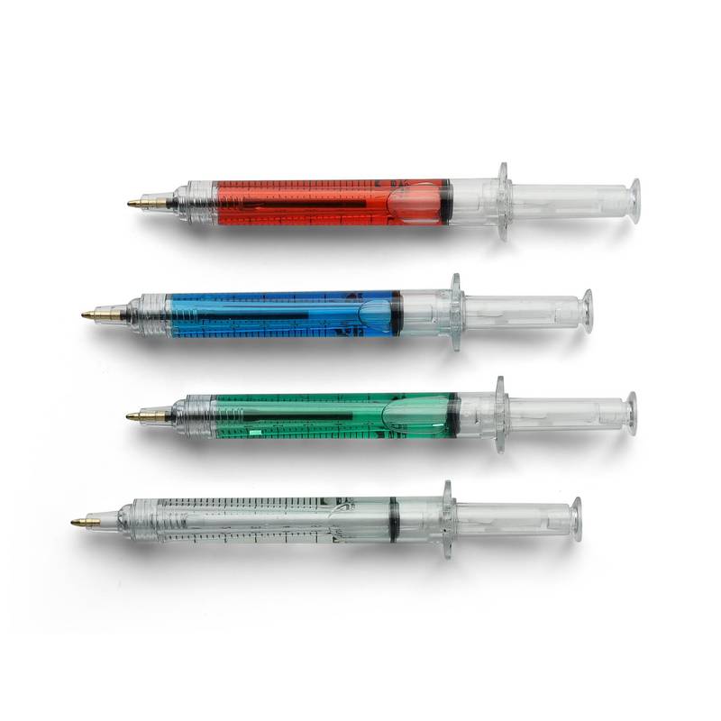 Guľôčkové pero v tvare striekačky z recyklovaného ABS materiálu Dr. David, červená Guľôčkové pero v tvare striekačky z recyklovaného ABS materiálu Dr. David, červená