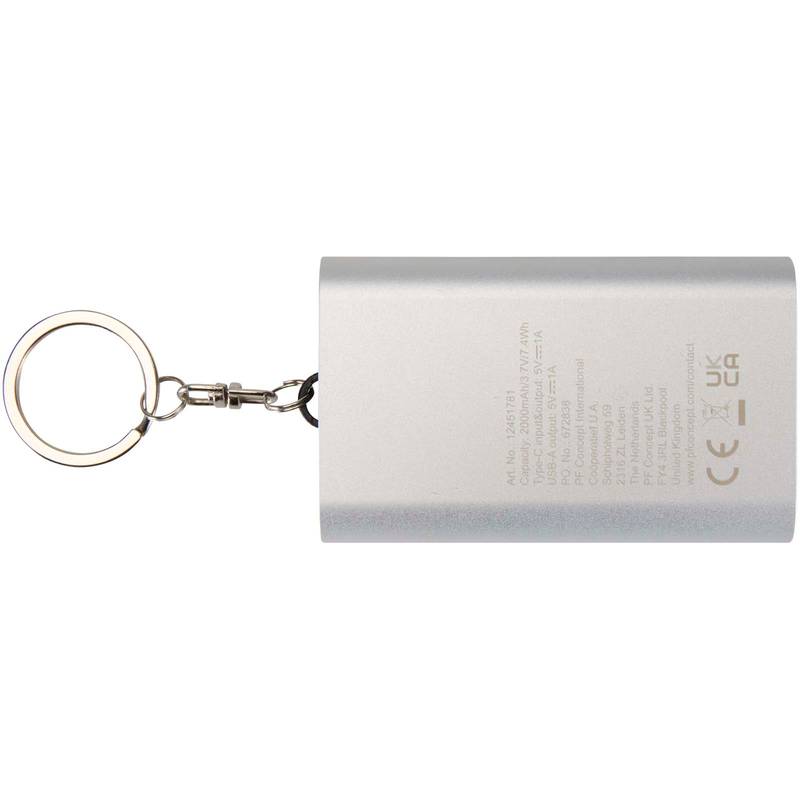 Arcturus powerbanka z recykl. hliníku s kapacitou 2000 mAh a klíčenkou, šedá Silver Arcturus powerbanka z recykl. hliníku s kapacitou 2000 mAh a klíčenkou, šedá Silver