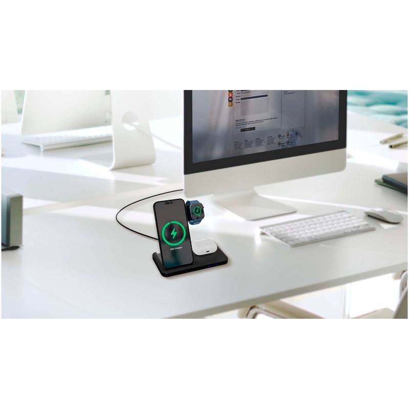 SCX.design W28 Bezdrátová nabíjecí základna 3 v 1 se stojanem na telefon, černá SCX.design W28 Bezdrátová nabíjecí základna 3 v 1 se stojanem na telefon, černá