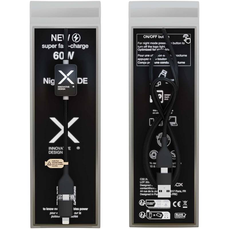 SCX.design C32 60 W nabíjecí kabel s přepínačem a podsvíceným logem, černá SCX.design C32 60 W nabíjecí kabel s přepínačem a podsvíceným logem, černá