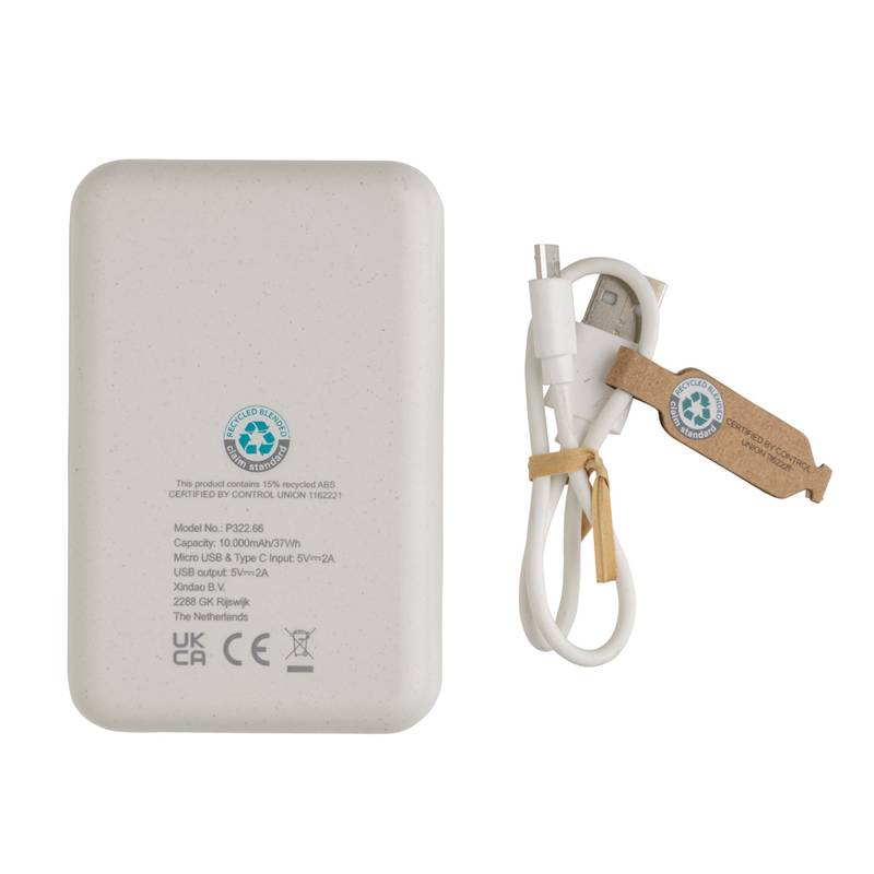 Powerbanka 10 000 mAh z RCS recyklovaného plastu, biela Powerbanka 10 000 mAh z RCS recyklovaného plastu, biela