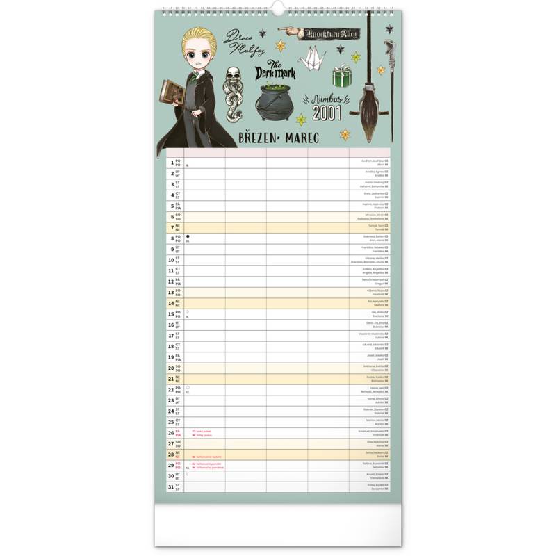 NOTIQUE Nástěnný kalendář Rodinný plánovací Harry Potter 2027, 21 x 42 cm NOTIQUE Nástěnný kalendář Rodinný plánovací Harry Potter 2027, 21 x 42 cm