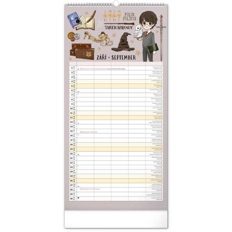 NOTIQUE Nástěnný kalendář Rodinný plánovací Harry Potter 2027, 21 x 42 cm NOTIQUE Nástěnný kalendář Rodinný plánovací Harry Potter 2027, 21 x 42 cm