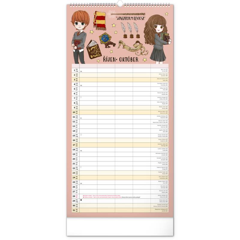 NOTIQUE Nástěnný kalendář Rodinný plánovací Harry Potter 2027, 21 x 42 cm NOTIQUE Nástěnný kalendář Rodinný plánovací Harry Potter 2027, 21 x 42 cm