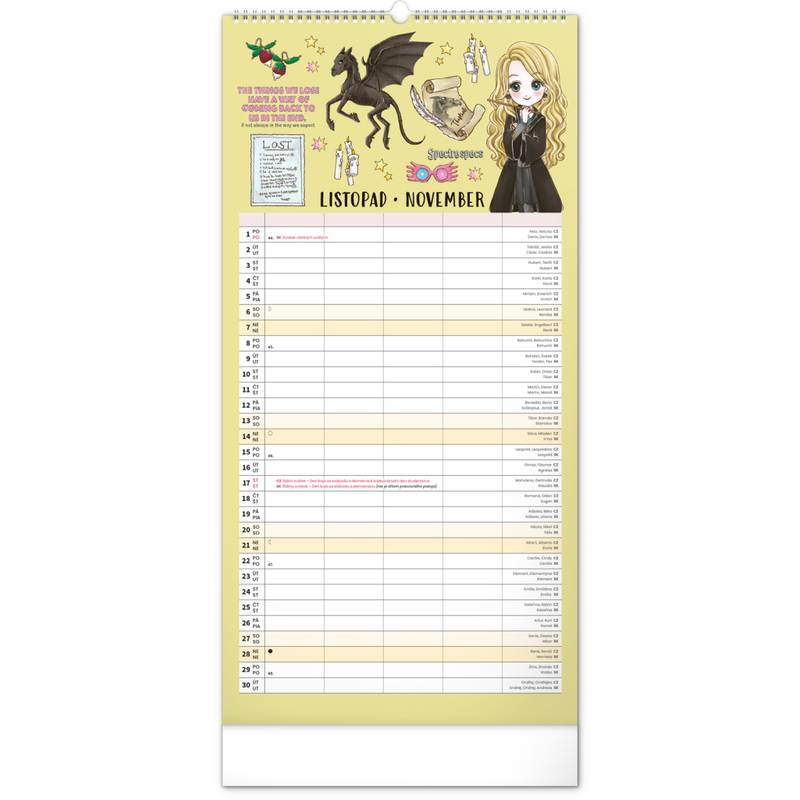 NOTIQUE Nástěnný kalendář Rodinný plánovací Harry Potter 2027, 21 x 42 cm NOTIQUE Nástěnný kalendář Rodinný plánovací Harry Potter 2027, 21 x 42 cm
