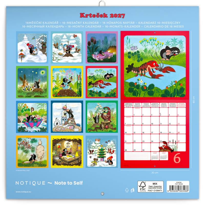 NOTIQUE Poznámkový kalendář Krteček 2027, 30 x 30 cm NOTIQUE Poznámkový kalendář Krteček 2027, 30 x 30 cm