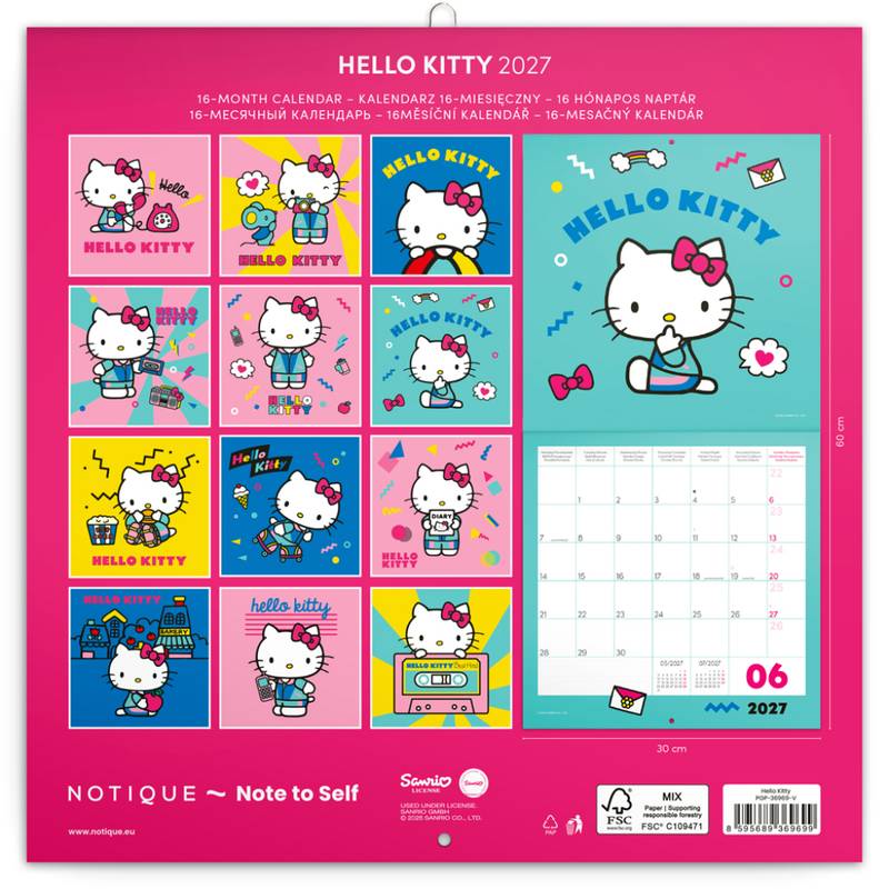 NOTIQUE Poznámkový kalendár Hello Kitty 2027, 30 x 30 cm NOTIQUE Poznámkový kalendár Hello Kitty 2027, 30 x 30 cm