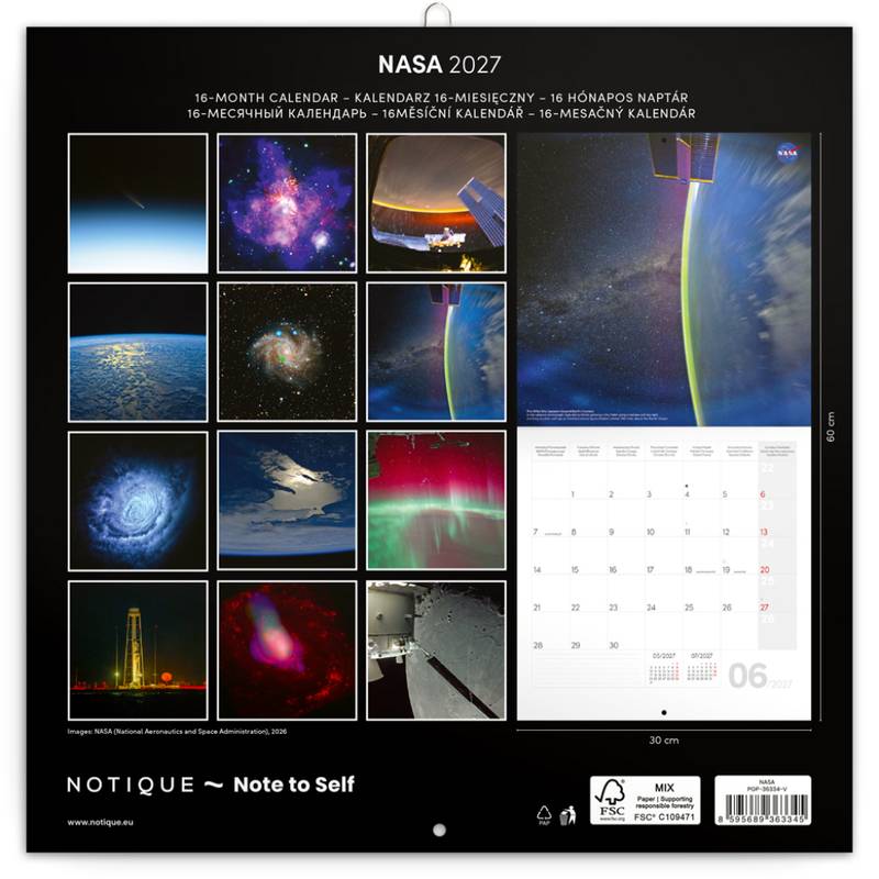 NOTIQUE Poznámkový kalendář NASA 2027, 30 x 30 cm NOTIQUE Poznámkový kalendář NASA 2027, 30 x 30 cm