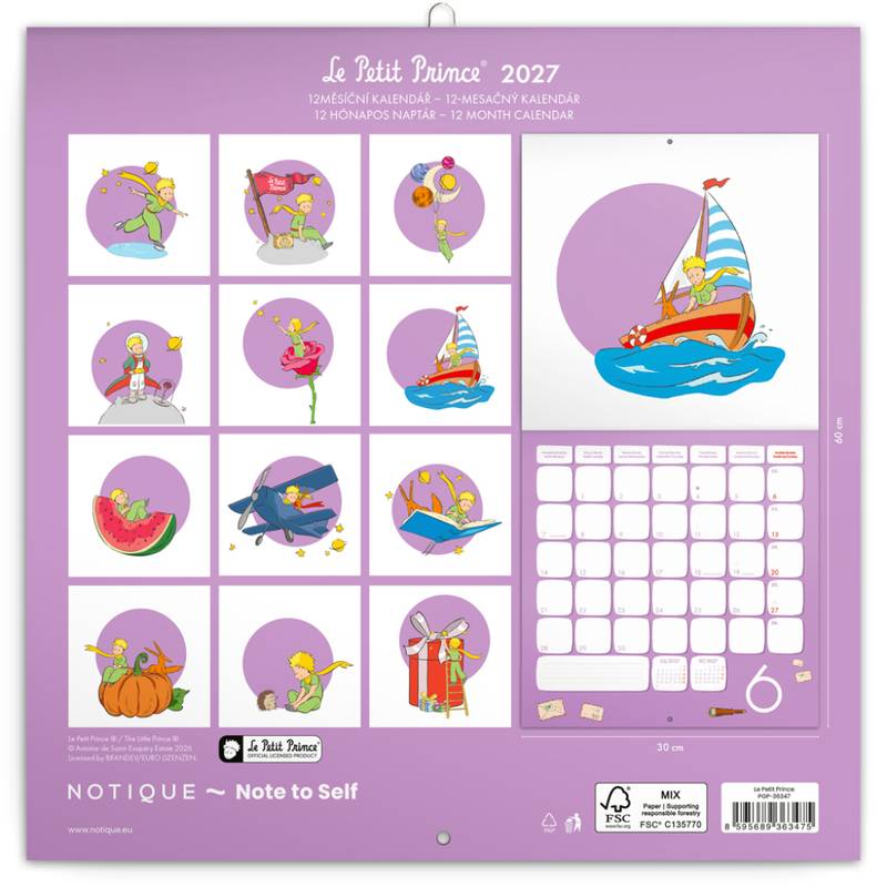 NOTIQUE Poznámkový kalendář Malý princ 2027, PLASTIC FREE, 30 x 30 cm NOTIQUE Poznámkový kalendář Malý princ 2027, PLASTIC FREE, 30 x 30 cm