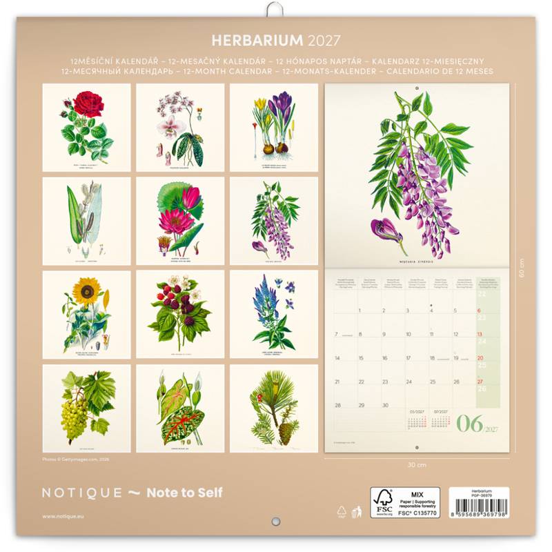 NOTIQUE Poznámkový kalendář Herbář 2027, PLASTIC FREE, 30 x 30 cm NOTIQUE Poznámkový kalendář Herbář 2027, PLASTIC FREE, 30 x 30 cm
