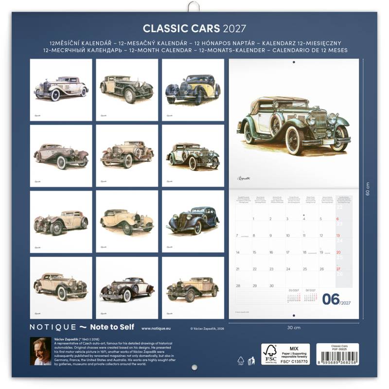 NOTIQUE Poznámkový kalendář Classic Cars – Václav Zapadlík 2027, PLASTIC FREE, 30 x 30 cm NOTIQUE Poznámkový kalendář Classic Cars – Václav Zapadlík 2027, PLASTIC FREE, 30 x 30 cm