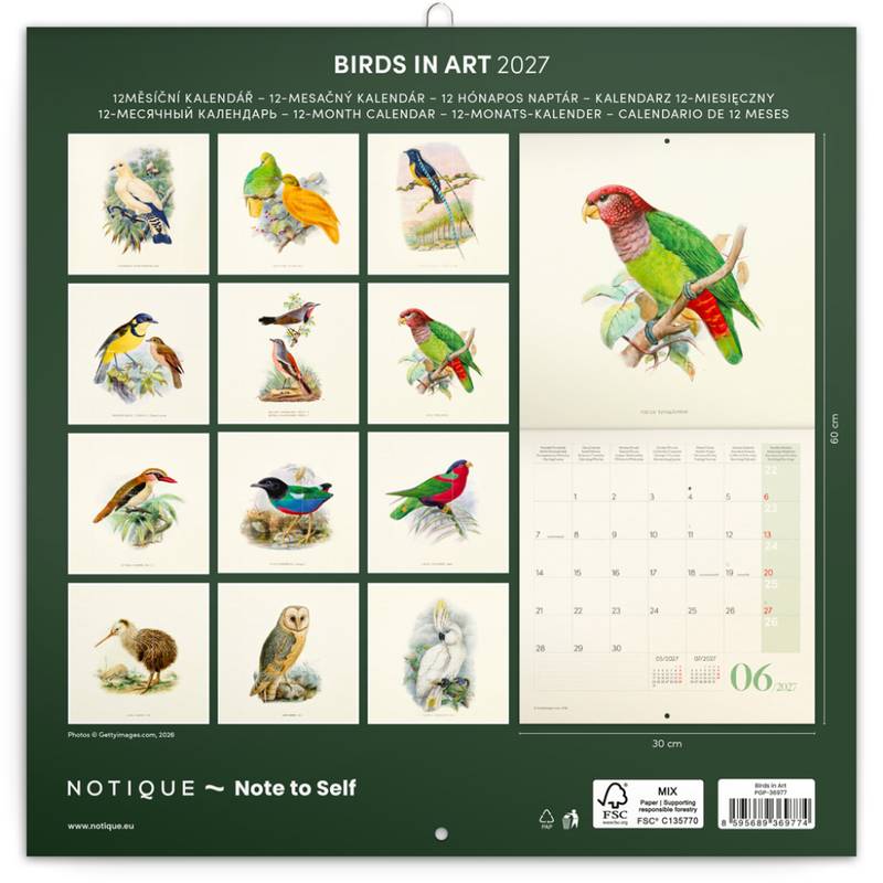 NOTIQUE Poznámkový kalendář Ptáčci 2027, PLASTIC FREE, 30 x 30 cm NOTIQUE Poznámkový kalendář Ptáčci 2027, PLASTIC FREE, 30 x 30 cm