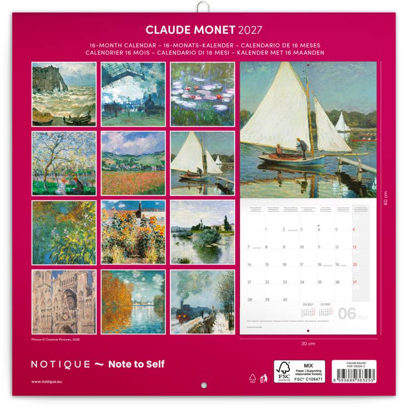 NOTIQUE Grid calendar Claude Monet 2027, 30 x 30 cm NOTIQUE Grid calendar Claude Monet 2027, 30 x 30 cm