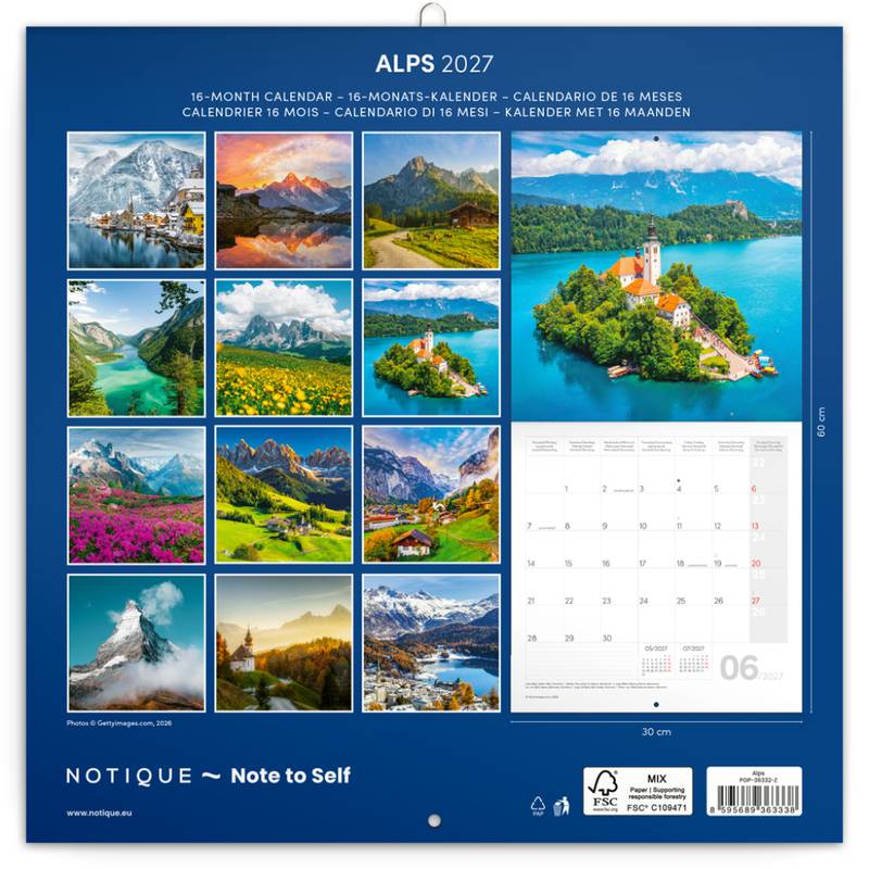NOTIQUE Grid calendar Alps 2027, 30 x 30 cm NOTIQUE Grid calendar Alps 2027, 30 x 30 cm