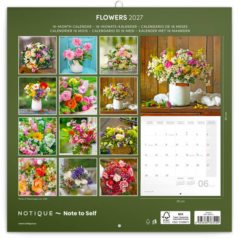 NOTIQUE Grid calendar Flowers 2027, 30 x 30 cm NOTIQUE Grid calendar Flowers 2027, 30 x 30 cm