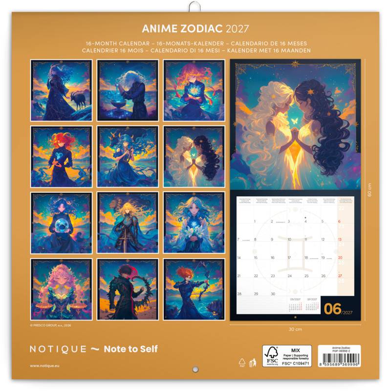 NOTIQUE Grid calendar Anime Zodiac 2027, 30 x 30 cm NOTIQUE Grid calendar Anime Zodiac 2027, 30 x 30 cm