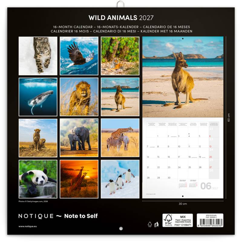NOTIQUE Grid calendar Wild Animals 2027, 30 x 30 cm NOTIQUE Grid calendar Wild Animals 2027, 30 x 30 cm