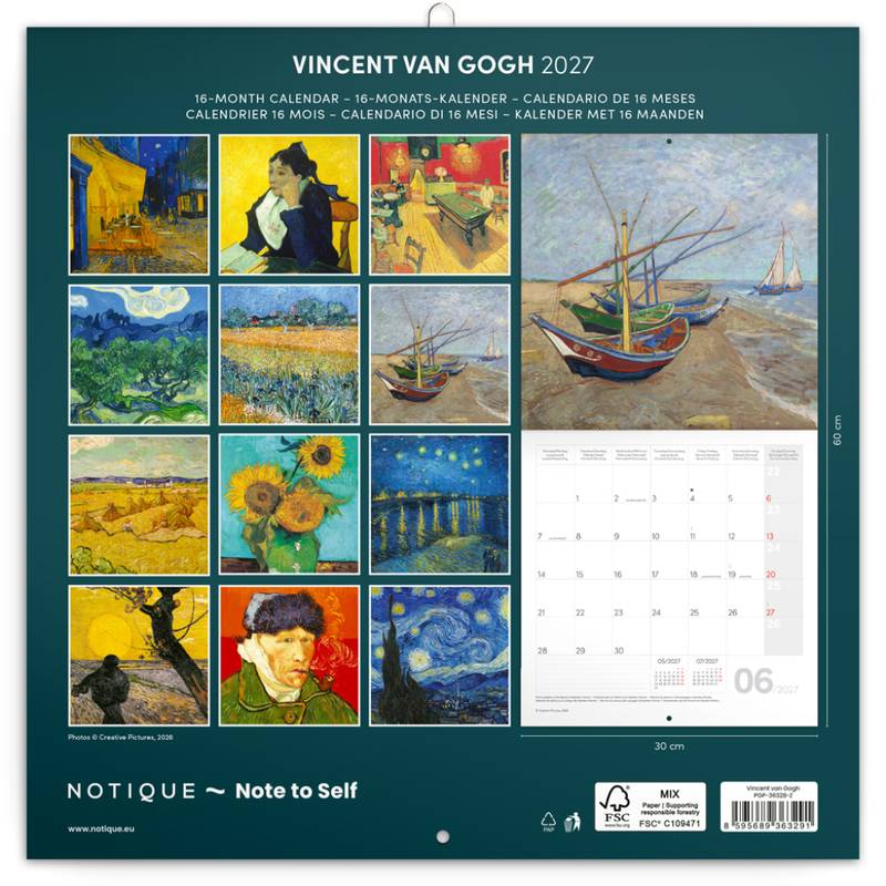 NOTIQUE Grid calendar Vincent van Gogh 2027, 30 x 30 cm NOTIQUE Grid calendar Vincent van Gogh 2027, 30 x 30 cm
