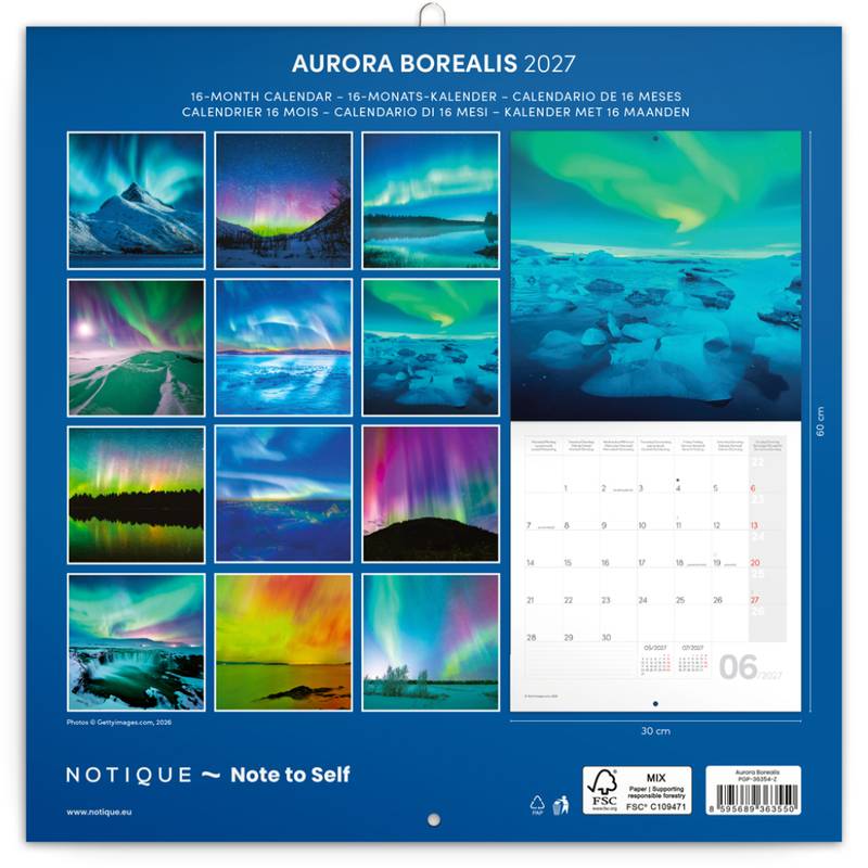 NOTIQUE Grid calendar Aurora Borealis 2027, 30 x 30 cm NOTIQUE Grid calendar Aurora Borealis 2027, 30 x 30 cm