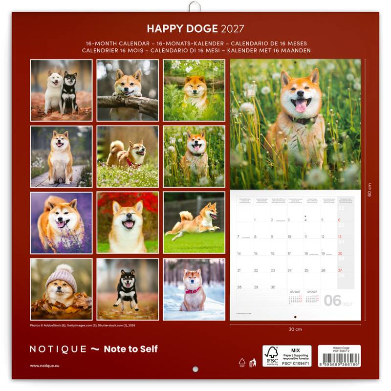 NOTIQUE Grid calendar Happy Doge 2027, 30 x 30 cm NOTIQUE Grid calendar Happy Doge 2027, 30 x 30 cm