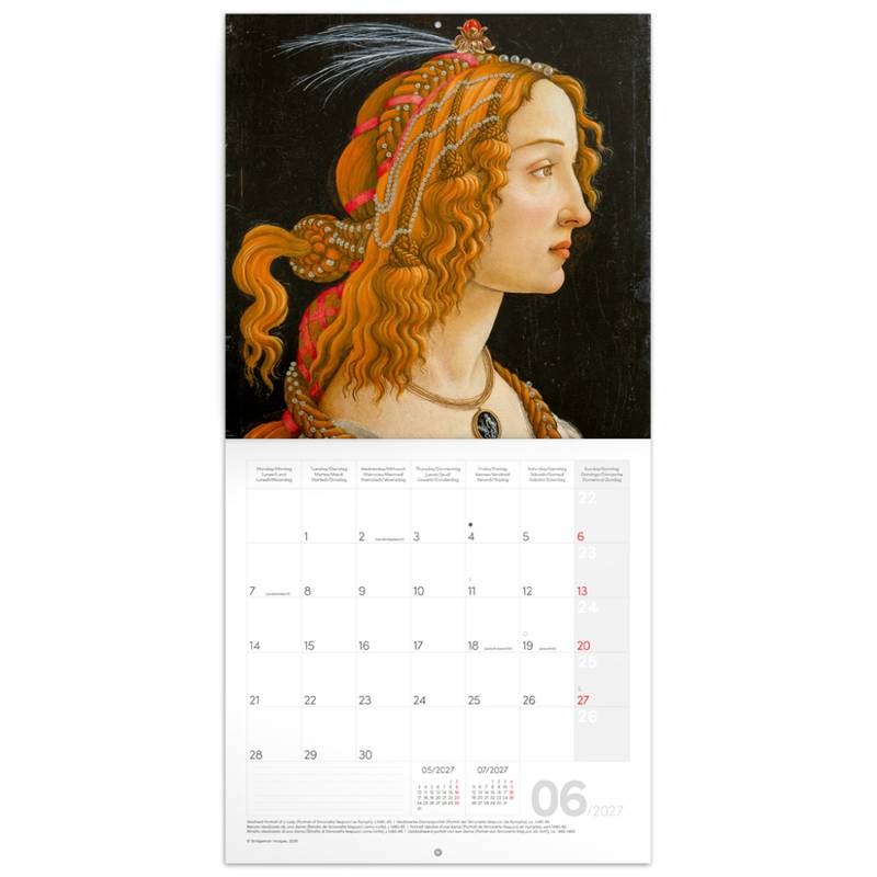 NOTIQUE Grid calendar Sandro Botticelli 2027, 30 x 30 cm NOTIQUE Grid calendar Sandro Botticelli 2027, 30 x 30 cm
