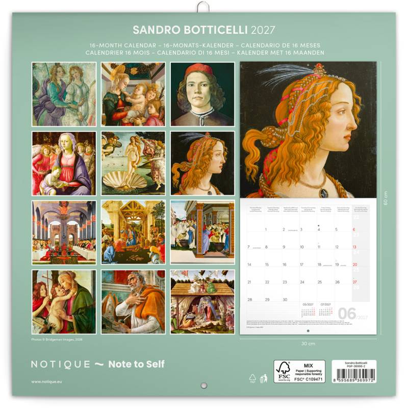 NOTIQUE Grid calendar Sandro Botticelli 2027, 30 x 30 cm NOTIQUE Grid calendar Sandro Botticelli 2027, 30 x 30 cm