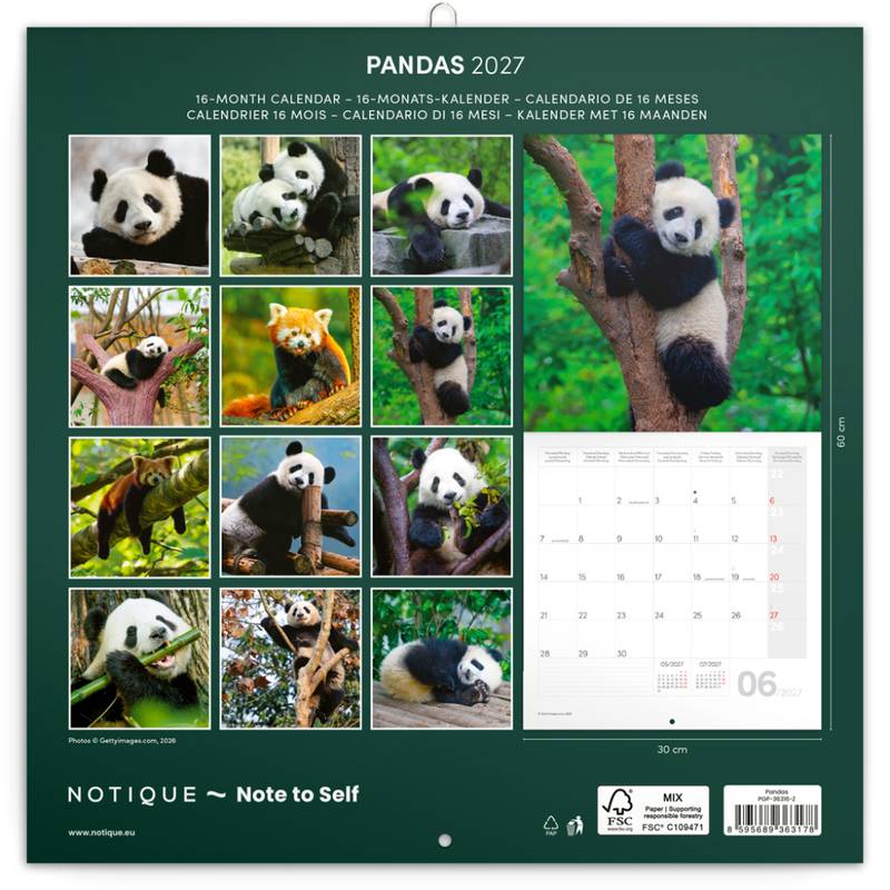 NOTIQUE Grid calendar Pandas 2027, 30 x 30 cm NOTIQUE Grid calendar Pandas 2027, 30 x 30 cm