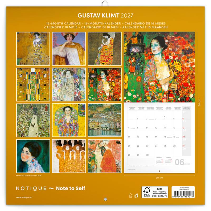 NOTIQUE Grid calendar Gustav Klimt 2027, 30 x 30 cm NOTIQUE Grid calendar Gustav Klimt 2027, 30 x 30 cm