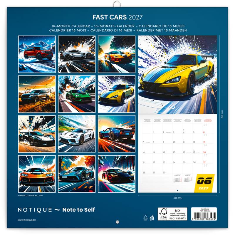 NOTIQUE Grid calendar Fast Cars 2027, 30 x 30 cm NOTIQUE Grid calendar Fast Cars 2027, 30 x 30 cm