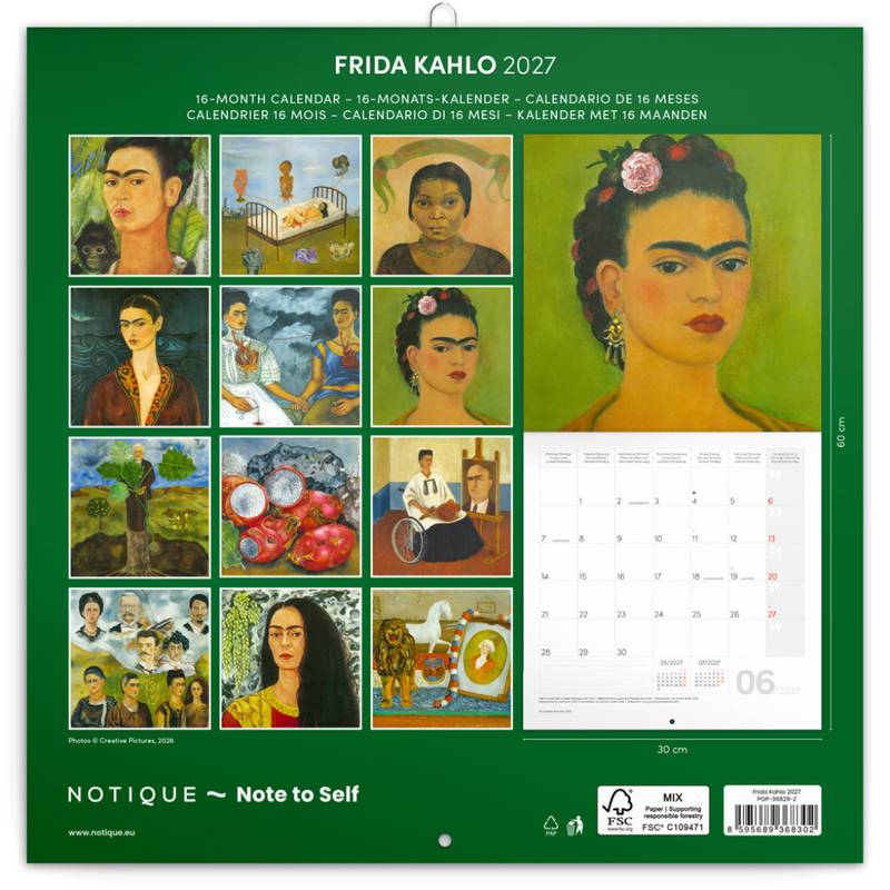 NOTIQUE Grid calendar Frida Kahlo 2027, 30 x 30 cm NOTIQUE Grid calendar Frida Kahlo 2027, 30 x 30 cm