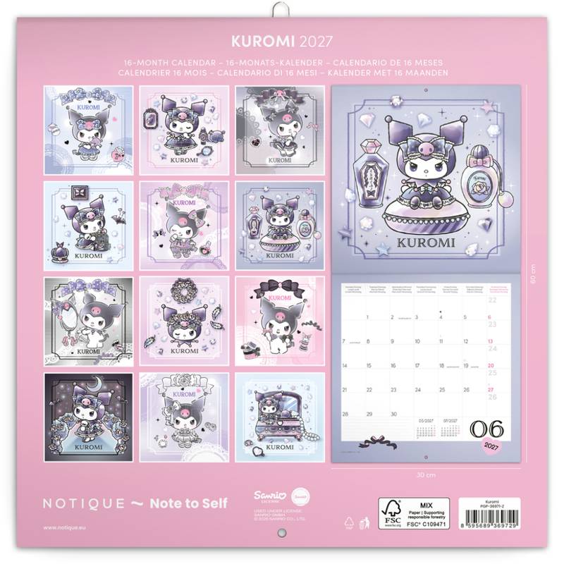 NOTIQUE Grid calendar Kuromi 2027, 30 x 30 cm NOTIQUE Grid calendar Kuromi 2027, 30 x 30 cm