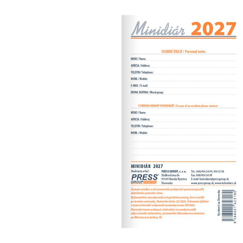 Minidiár týždenný 2027 - bordový Minidiár týždenný 2027 - bordový