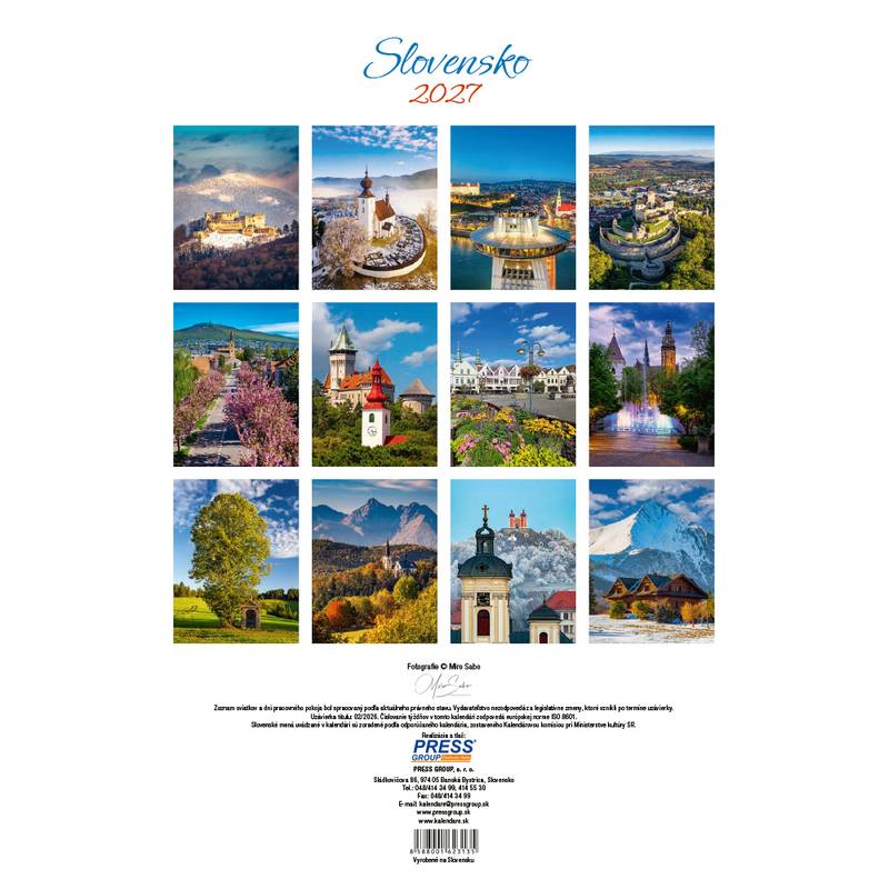 Nástenný kalendár SLOVENSKO 2027 Nástenný kalendár SLOVENSKO 2027