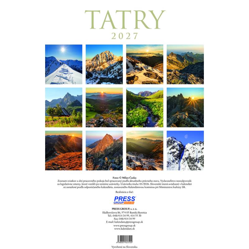 Nástenný kalendár TATRY 2027 Nástenný kalendár TATRY 2027