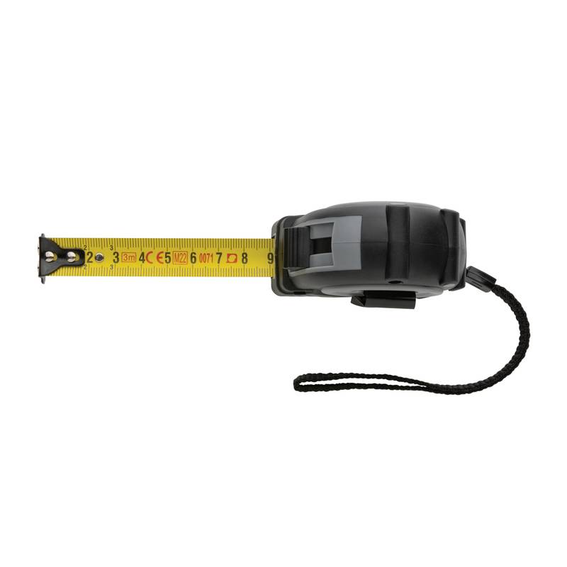 Svinovací metr Grip 3m/16mm z RCS recykl. plastu, šedá - černá Svinovací metr Grip 3m/16mm z RCS recykl. plastu, šedá - černá
