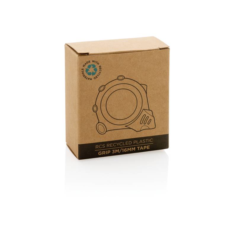 Svinovací metr Grip 3m/16mm z RCS recykl. plastu, šedá - černá Svinovací metr Grip 3m/16mm z RCS recykl. plastu, šedá - černá