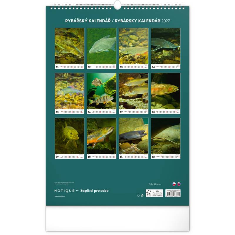 NOTIQUE Nástěnný kalendář Rybářský – Rybářský CZ/SK 2027, 33 x 46 cm NOTIQUE Nástěnný kalendář Rybářský – Rybářský CZ/SK 2027, 33 x 46 cm