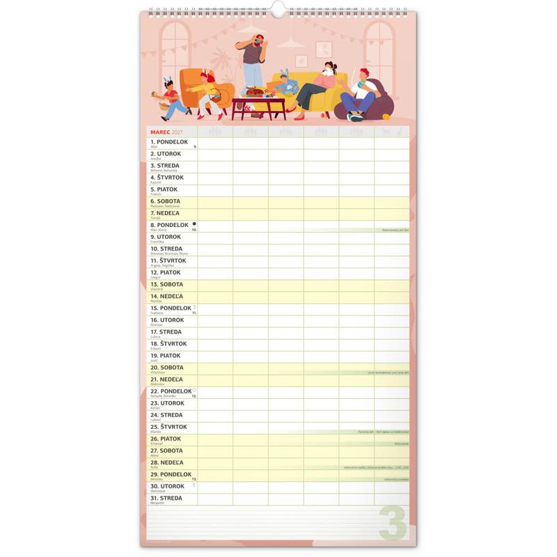 NOTIQUE Nástenný kalendár Rodinný plánovací XXL 2027, 33 x 64 cm NOTIQUE Nástenný kalendár Rodinný plánovací XXL 2027, 33 x 64 cm