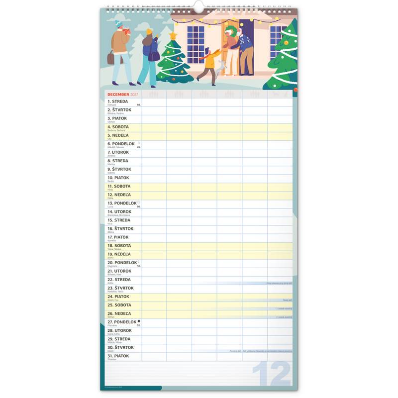 NOTIQUE Nástenný kalendár Rodinný plánovací XXL 2027, 33 x 64 cm NOTIQUE Nástenný kalendár Rodinný plánovací XXL 2027, 33 x 64 cm