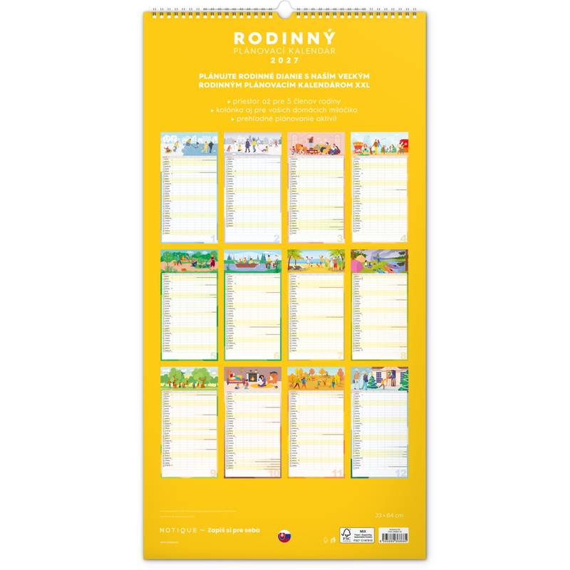 NOTIQUE Nástenný kalendár Rodinný plánovací XXL 2027, 33 x 64 cm NOTIQUE Nástenný kalendár Rodinný plánovací XXL 2027, 33 x 64 cm