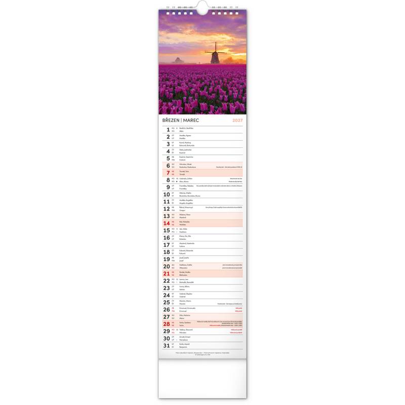 NOTIQUE Nástěnný kalendář Země CZ/SK 2027, 12 x 48 cm NOTIQUE Nástěnný kalendář Země CZ/SK 2027, 12 x 48 cm