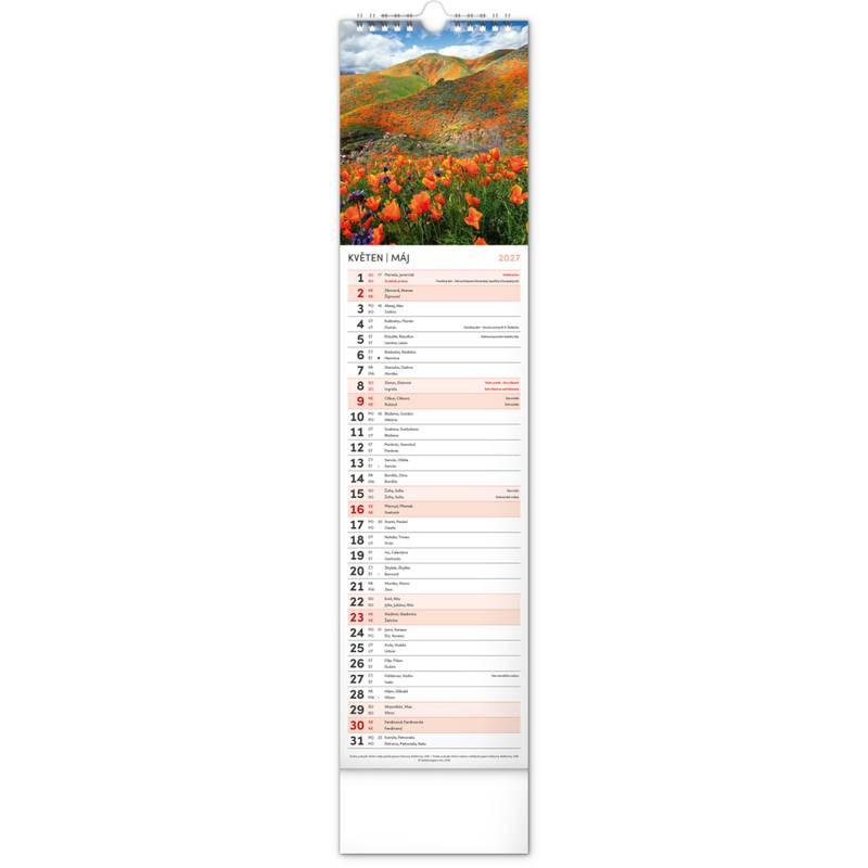 NOTIQUE Nástěnný kalendář Země CZ/SK 2027, 12 x 48 cm NOTIQUE Nástěnný kalendář Země CZ/SK 2027, 12 x 48 cm